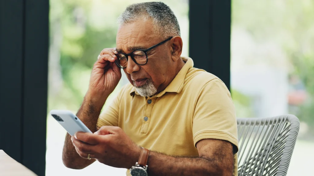 man squinting with glasses on